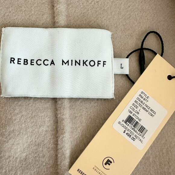Rebecca Minkoff Women's Wool Blend Belted Wrap Jacket Coat Size L Beige (NEW) - Picture 4 of 15